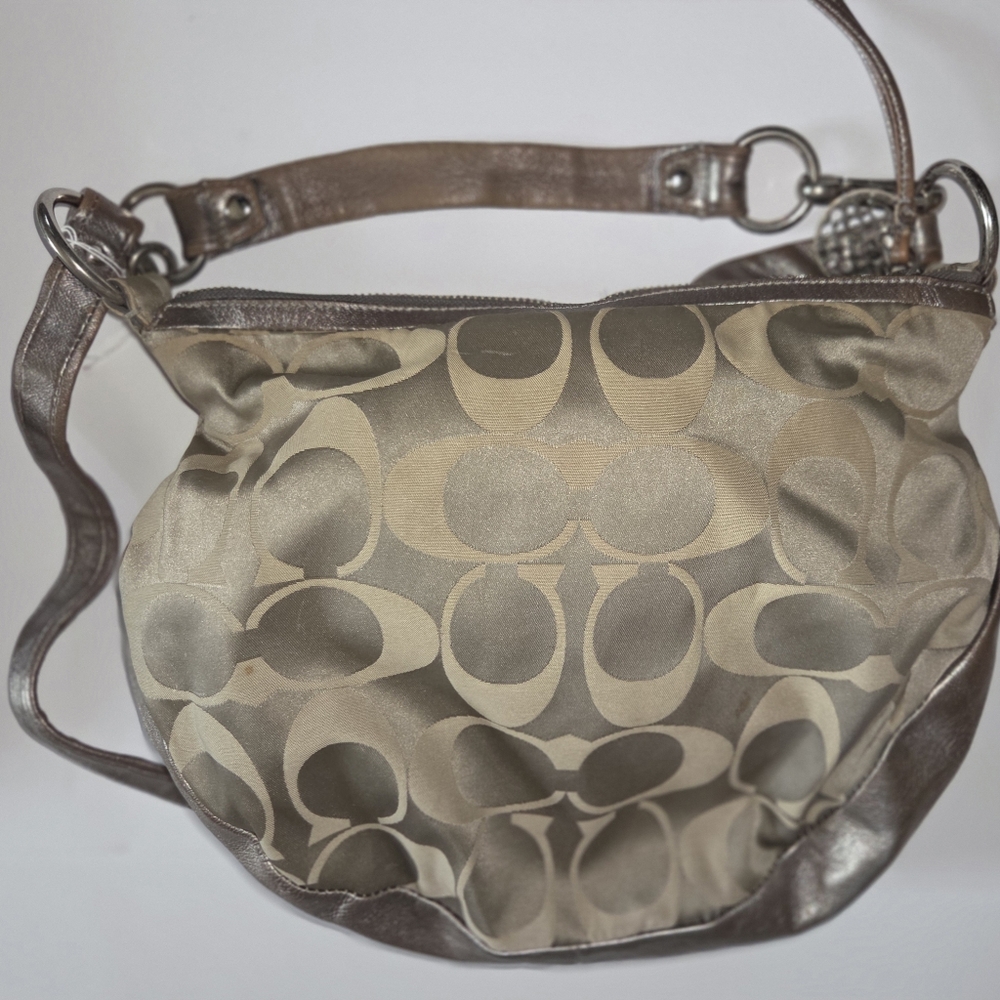 PREOWNED Authentic Classy COACH Metallic Shoulder/Satchel LeatherTrim Bag